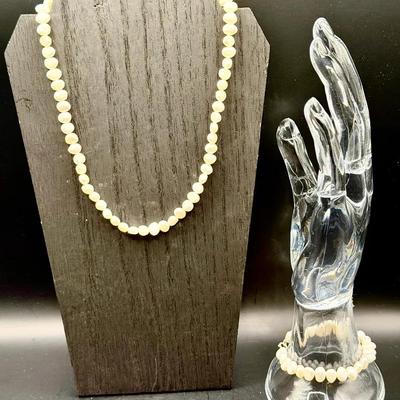 Sterling Silver Clasped Pearl Necklace & Bracelet
