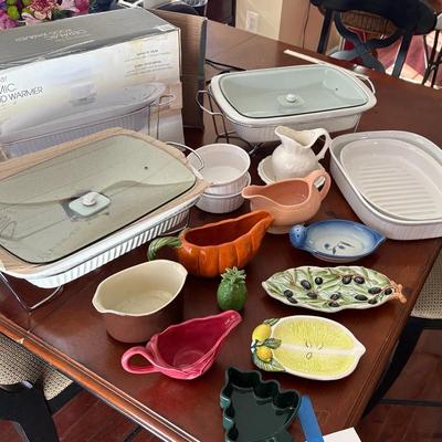Vintage Serveware Lot – Sauce & Gravy Boats, Platters, Ceramic Food Warmers
