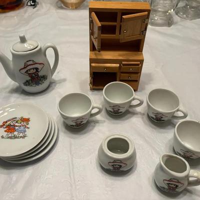 Small Vintage Tea Set with Mini Hoosier Hutch