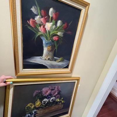 Lot of 2 Floral Paintings by Stephanie E. C. Frocasso – 20” x 24” & 28” x 22” – Beautiful Frames