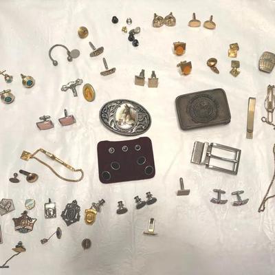 Vintage Men’s Jewelry Lot – Gold-Filled & Plated Items - Cufflinks, Money Clips, Chains, Scarves