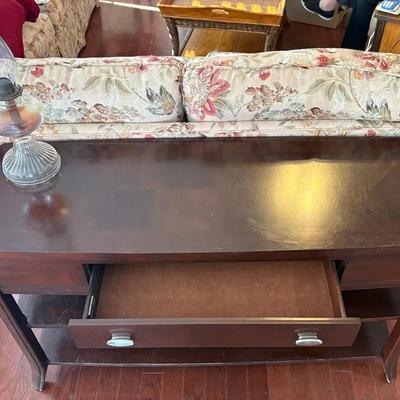Console Table with Vintage Glass Oil Lamp – 51” x 18” x 30” – Entryway, Hallway, Living Room