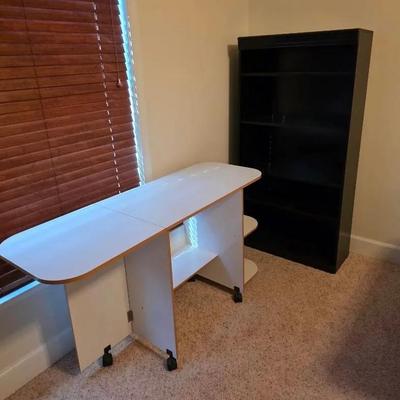 Rolling Drop-Leaf Desk & Bookshelf 