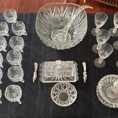 Crystal Punch Bowl Set with Cups and Additional Crystal Pieces