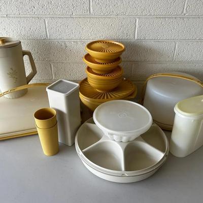 Vintage Gold Tupperware And Clear Tupperware