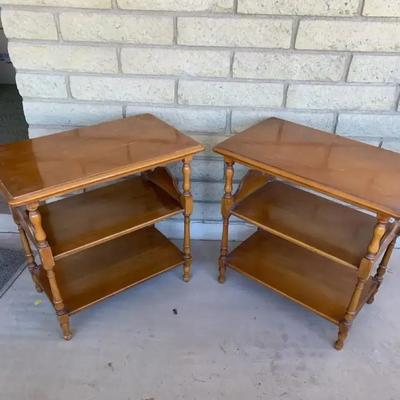 Vintage Pair Of Wooden 3 Shelf News Table California Furniture Pilgrim Finish 
