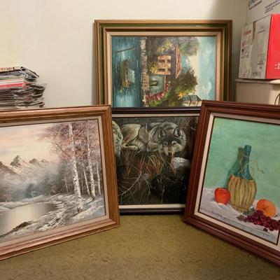 Four Paintings Of Nature Scenes, A Still Life, And An Ocean Village
