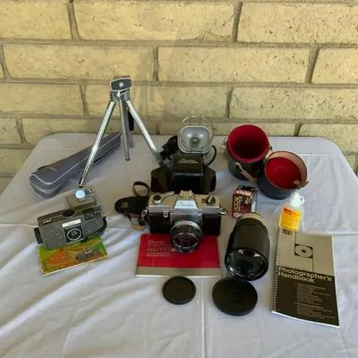 Vintage Beseler Topcon Camera , Kodak Instamatic S-20 , And Misc Photo Supplies