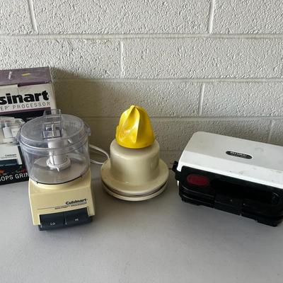 Small Appliance Lot- Mini Food Processor, Rival Sandwich Maker And Sanyo Citrus Juicer