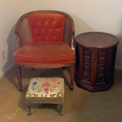 Chair, Footstool, And Side Table