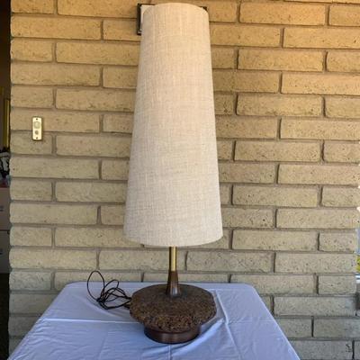 Mid Century Modern 3ft Cork And Wood Table Lamp Made By Lynard Of California And Septor