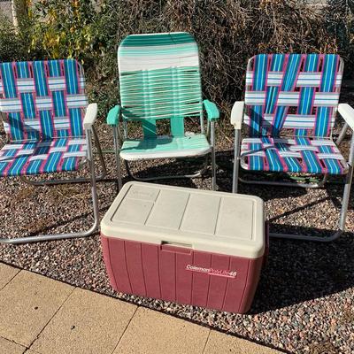 Vintage Foldable Outdoor Chairs & Coleman Cooler