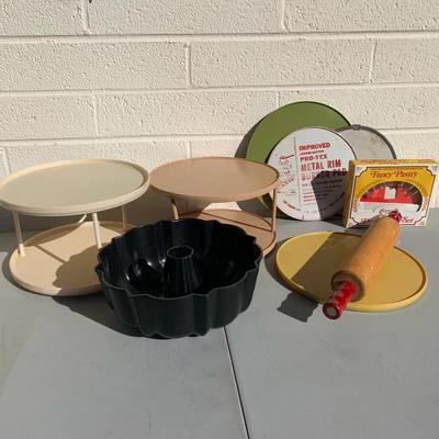 Nordic Ware Bundt Pan, Vintage Lazy Susan Cake Stands, Vintage Rolling Pin & More Baking Items