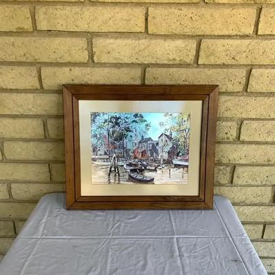 Vintage Gold Foil Etched Print Titled “Old Red Bank” By Lionel Barrymore 