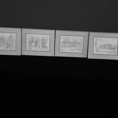 DC500 Set Of Four Vintage Architectural Pencil Sketches By Charles H. Overly. 