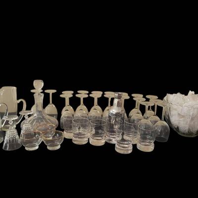 DC116 Vintage Decanter, Punch Bowl,  Glass Stemware, And Assorted Bar Glasses