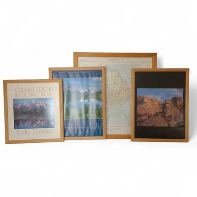 DC512 Set Of (4) Wooden Framed National Park Posters 