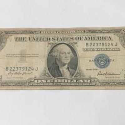 1935 SERIES F BLUE SEAL SILVER CERTIFICATE B 22379124 J