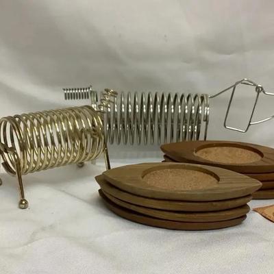 Coiled Wire Goat & Dachshund Letter Holders/Rubel Serv Wood Coasters Designed by Fred Press 
