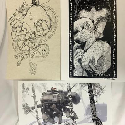 21st Century Fantasy & Sci-Fi Art Prints Lot (3) – Anime, Dark Illustration & Mech Scene