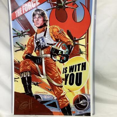 "The Force is With You" Luke Skywalker lithograph signed by artist Greg Horn. 