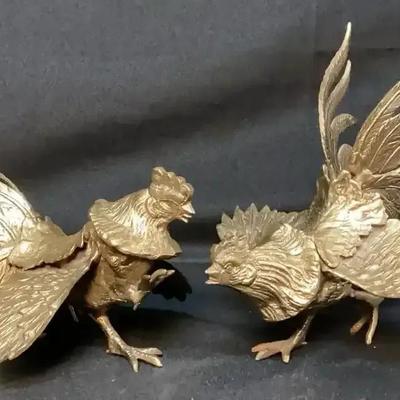 Mid-Century Brass Fighting Rooster

