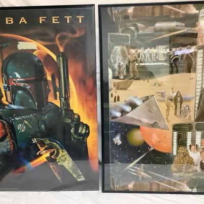 Star Wars Franchise Framed Posters Lot (Boba Fett & Saga Montage) – Modern Prints