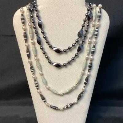 Hematite and Paper Bead Necklaces 