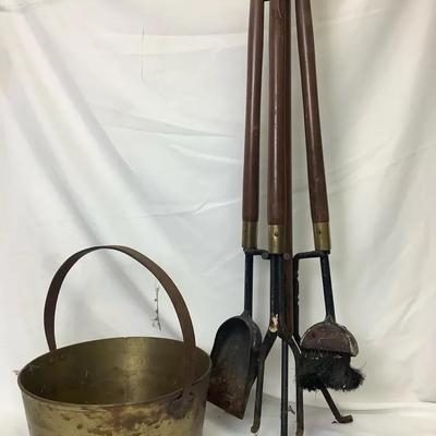 Fireplace Tool Set with Wood Handles (Mid-20th Century)