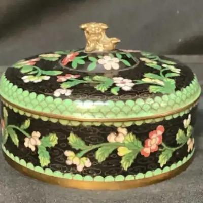Cloisonné Lidded Box w/ Foo Dog Finial