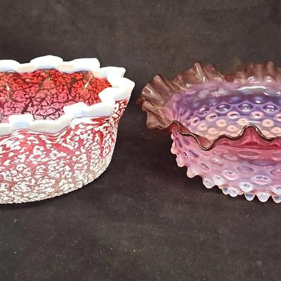 1880s Hobbs Snowstorm Master Berry Bowl & Hobnail Glass Bowl