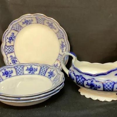 W.H. Grindley Flow Blue Gravy Boat in the "Melbourne."