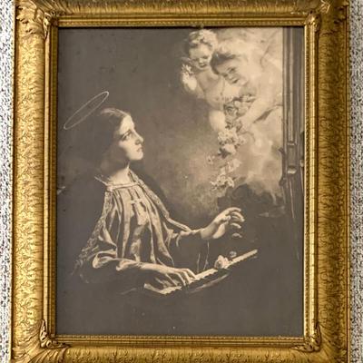Sale Photo Thumbnail #168: Antique angel print with very nice original frame