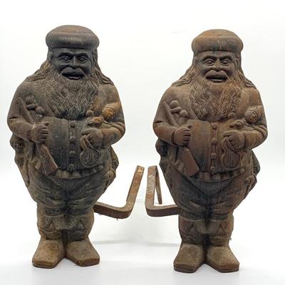 Sale Photo Thumbnail #39: Vtg. cast iron Santa andirons