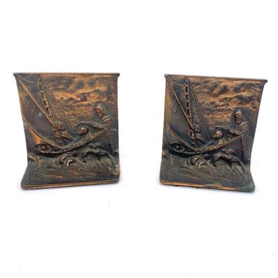 Sale Photo Thumbnail #71: Pair of nautical Winslow-Homer style book ends