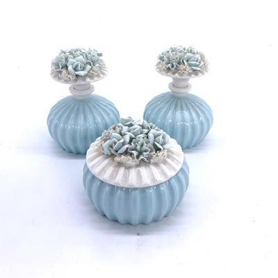 Sale Photo Thumbnail #173: Vintage porcelain Irice perfume bottles with dresser box