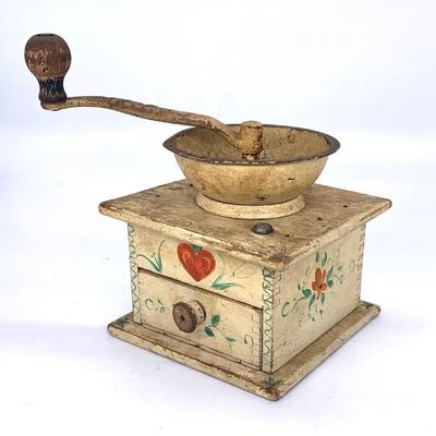 Sale Photo Thumbnail #44: Antique pepper grinder with old painted folk art decoration