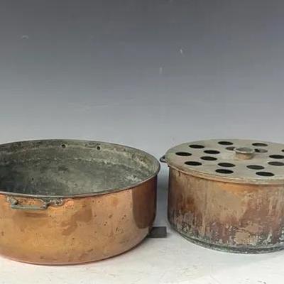 Antique Copper Test Tube Heater and Scientific Rendering Copper Pot 