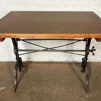 Antique Adjustable Drafting Table W/ Cast Iron Base, L.E. Hoyt & Co.