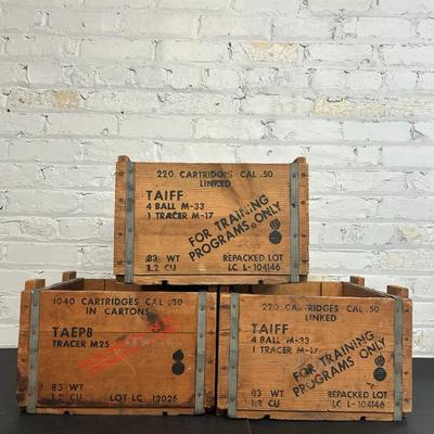 Vintage 30 And 50 Caliber Linked Ammunition Crates 