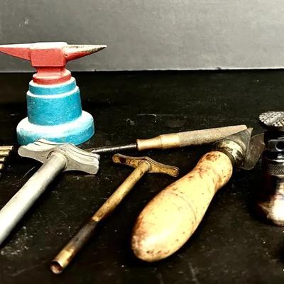 Cork Boring Tools Along With Miniature Screw Jack And Anvil