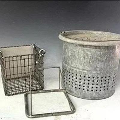 Minnow Bucket, Metal Container and Stand