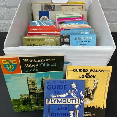 Bin Of UK Maps And Guide Books, Vintage 