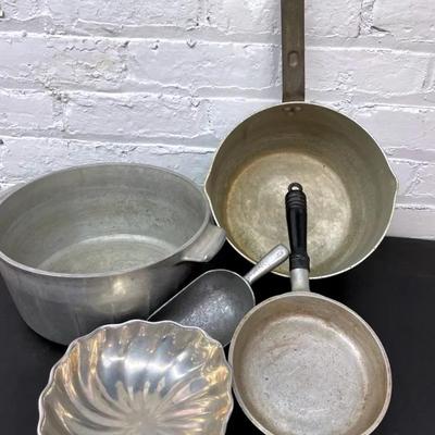 Wilton Armetale Eddy Pewter Bowl With Vintage Aluminum Pots