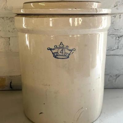 Vintage Robinson Ransbottom 4 Gal Stoneware Crock With Lid