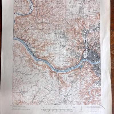 1941 Copy Of Cincinnati Area 1914 Topography Maps With Box Of State Geology Maps, Vintage 