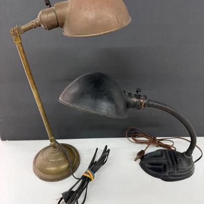 Vintage 16in Faris Double Jointed and 12in Gooseneck Desk lamps 