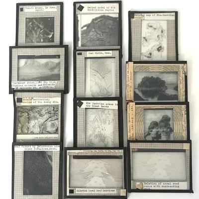 Vintage Lantern Slides (12) of Geologic Maps, Coral Reefs, Tufa Lake, La Brea