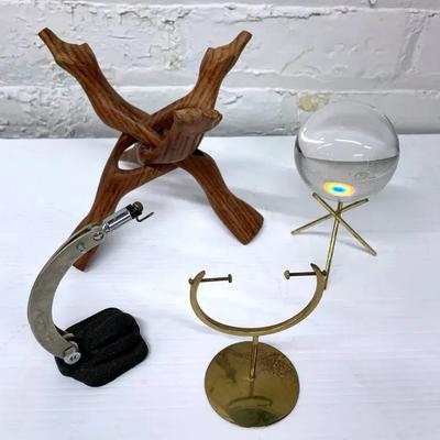 Vintage Display Stands With Magnifying Sphere 