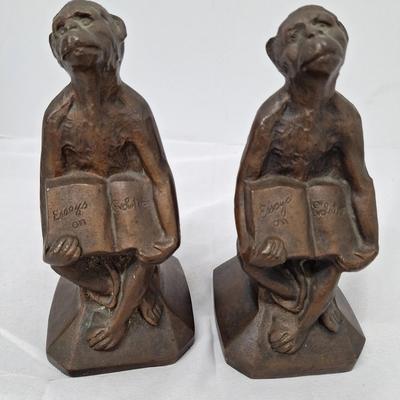 Antique 100 Years Scopes Monkey Trial Forged Bronze Bookends Evolution Creation 